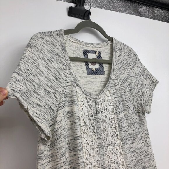 Anthropologie Lilka Heathered grey t-shirt  dress midline crochet detail pockets - Picture 5 of 16